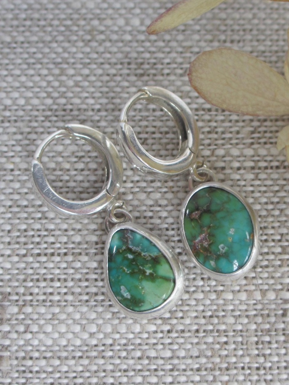 Sonoran Gold Turquoise & Sterling Silver Drop Hoop Earrings